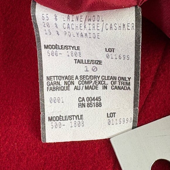 Louben Blazer Womens 10 Red Black Trim Wool Cashmere Button Front Jacket - Picture 11 of 11